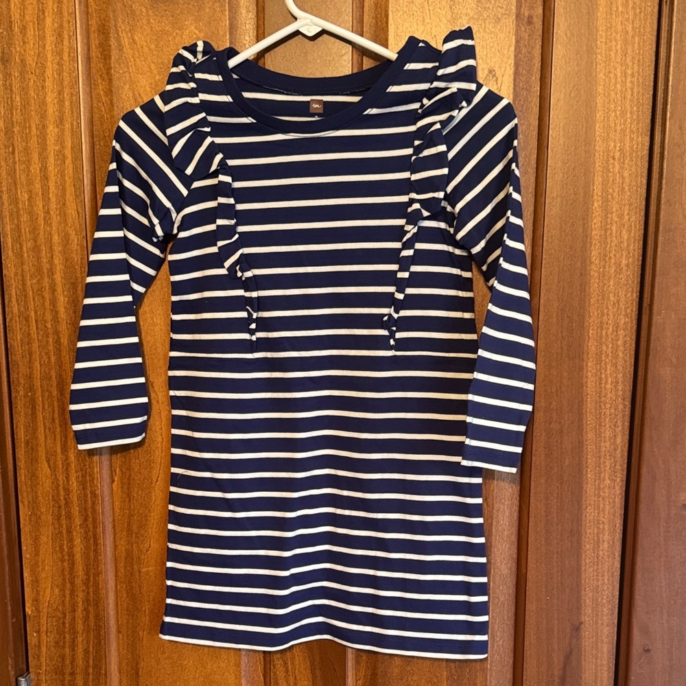 Tea Collection Navy and White Striped Long Sleeve Dress